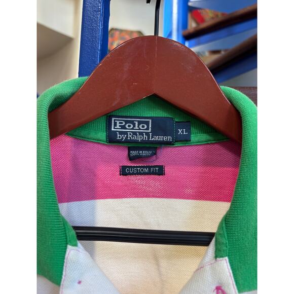 Ralph Lauren Pink/Green Stripe Polo XL  – Kanye Inspired - Picture 2 of 3